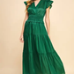 Hunter Green Satin Tiered Maxi Dress