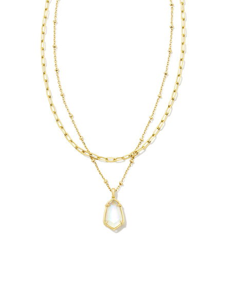 Alexandria Multi Strand Necklace Gold Iridescent Clear Rock Crystal - Southern Belle Boutique