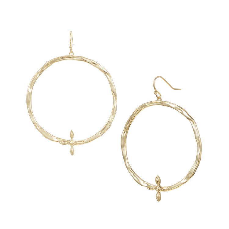 Radiant Cross Hoop Earrings - Gold