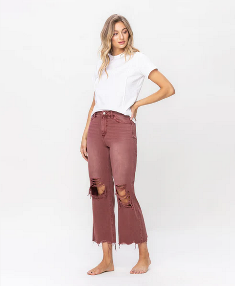 Super High Rise 90's Vintage Crop Flare Jeans - Russet Brown - Southern Belle Boutique