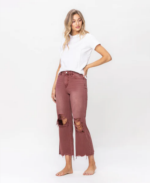 Super High Rise 90's Vintage Crop Flare Jeans - Russet Brown