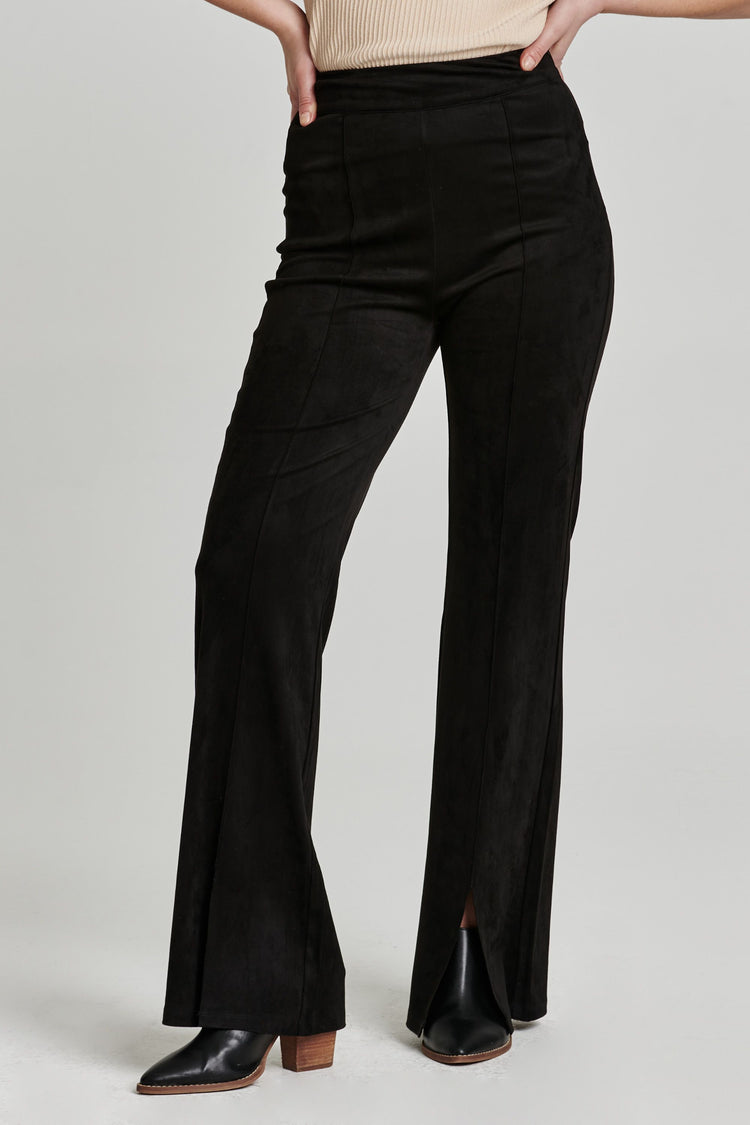 Fallon Flare Leg Suede Pant - Black - Southern Belle Boutique