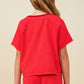 Red Washed Short Sleeve Knit Sweatshirt