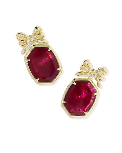 Daphne Bow Drop Earrings Gold Dark Burgundy Illusion - Southern Belle Boutique