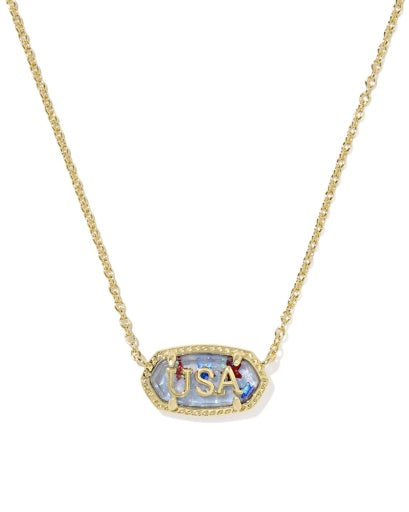 Elisa Usa Short Pendant Necklace Gold Red White Blue Star Illusion - Southern Belle Boutique