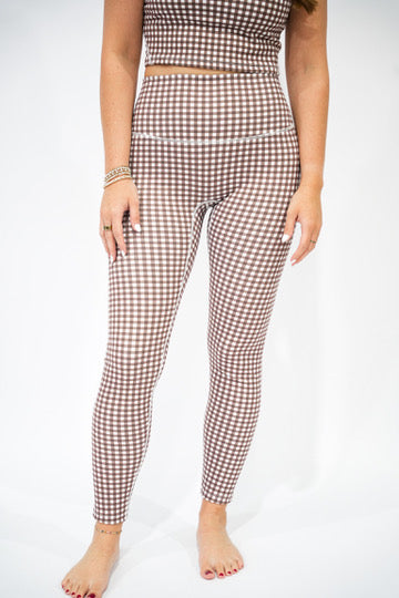 Brown Gingham Performance High Rise Leggings