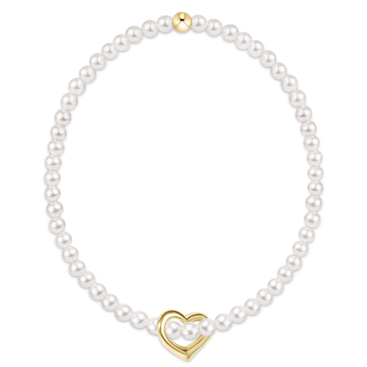 EGirl Classic Pearl 3mm Bracelet - Love Gold Charm - Southern Belle Boutique