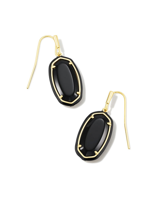 Dani Enamel Frame Drop Earrings Gold Black Agate - Southern Belle Boutique
