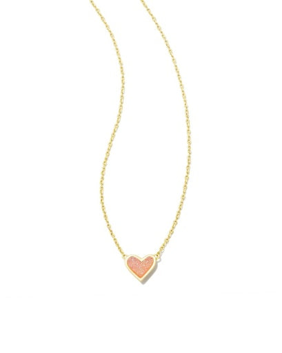 Framed ARI Heart Short Pendant Necklace - Gold Light Pink Drusy - Southern Belle Boutique