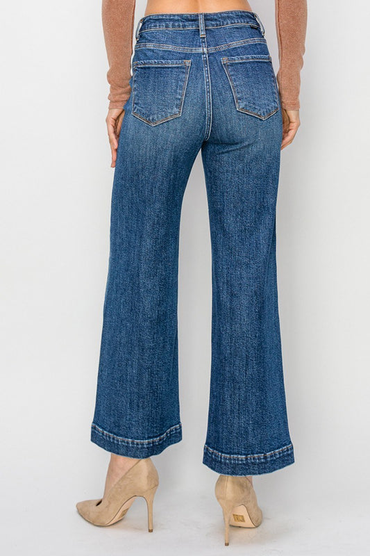 Dark High Rise Wide Ankle Jean