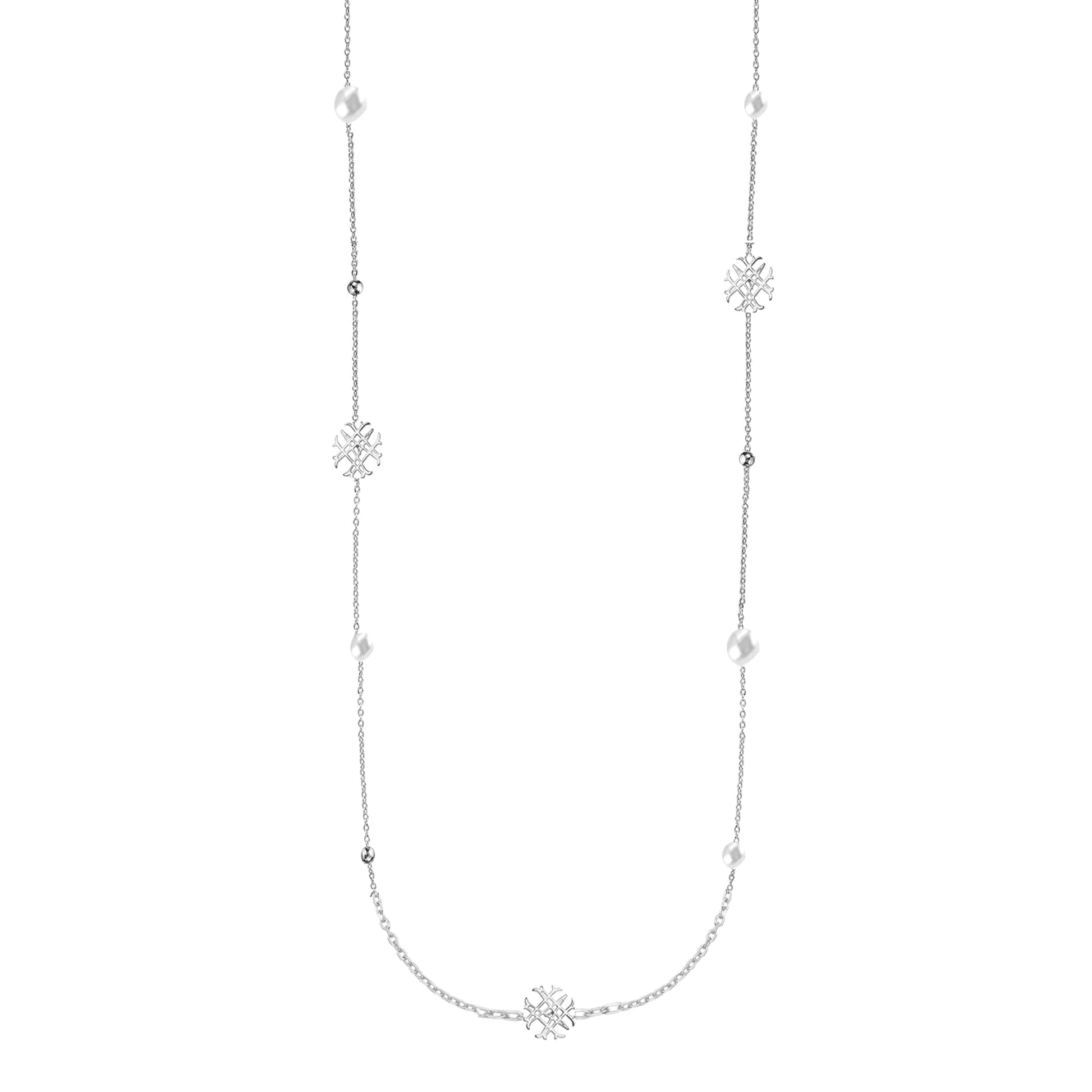 Adorned Pearl Logo Station Necklace, Silver - Southern Belle Boutique