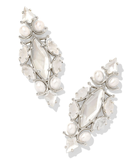 Genevieve Statement Earrings Silver Ivory Mix - Southern Belle Boutique