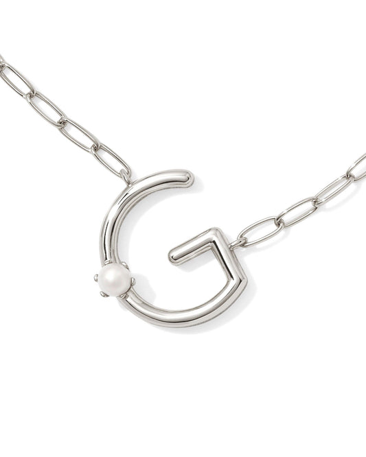 Pearl Letter G Short Pendant Necklace - Silver