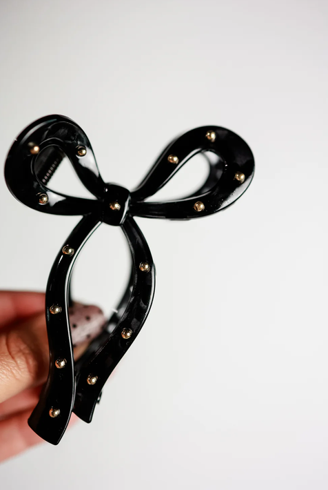 Studded Bow Clip - Black - Southern Belle Boutique