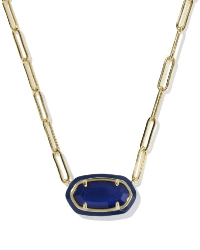 Elisa Enamel Frame Paperclip Necklace - Gold Navy Mother Of Pearl