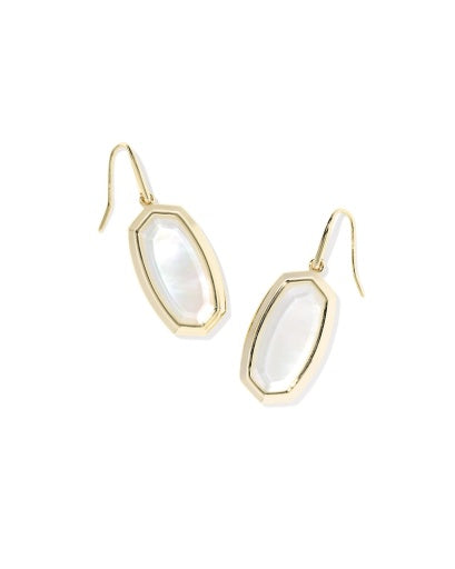 Dani Bezel Drop Earrings Gold Ivory Mother Of Pearl