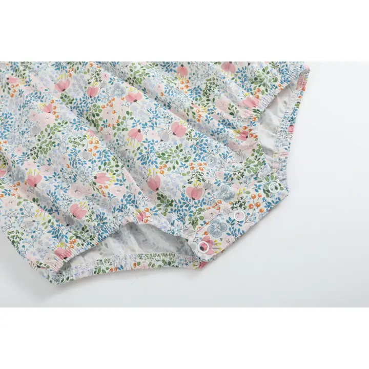 Pink Floral Print Smocked Futter Romper - Southern Belle Boutique