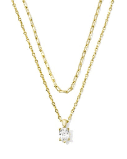 Cailin Multi Stand Necklace - Gold White Crystal