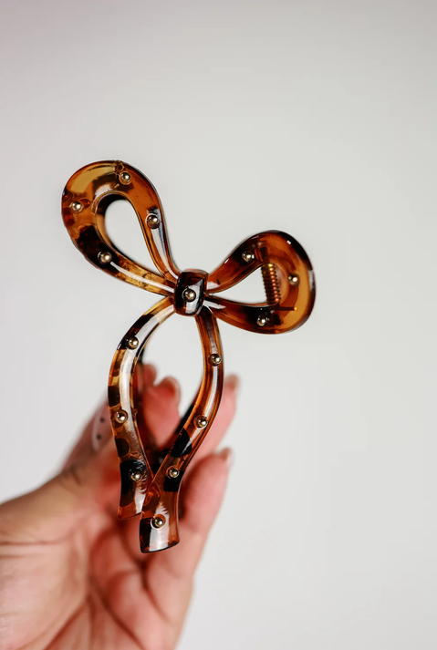 Studded Bow Clip - Tortoise - Southern Belle Boutique
