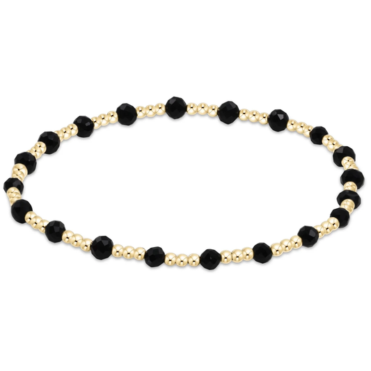 Gemstone Gold Sincerity Pattern 3mm Bead Bracelet - Faceted Onyx