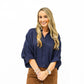 Navy Satin Dolman Blouse