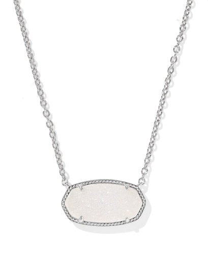 Elisa Statement Short Pendant Necklace Silver Iridescent Drusy