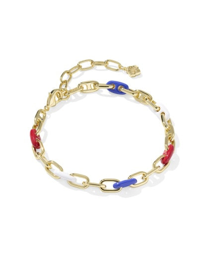 Bailey Chain Bracelet - Gold Red White Blue Mix