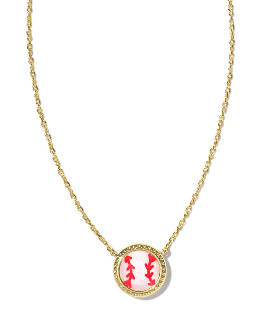 Baseball Short Pendant Necklace Gold Ivory Mother Of Pearl - Southern Belle Boutique