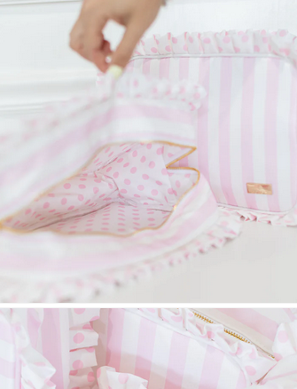 Ruffled Nylon XL Pouch - Pink Polka Stripe - Southern Belle Boutique