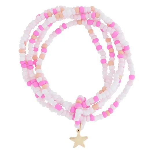 Kids 5 Strand Pink Beaded & Star Charm Bracelet - Southern Belle Boutique