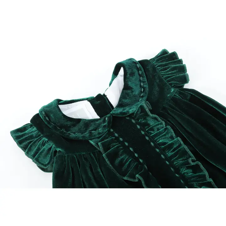 Green Velvet Flutter Sleeve Dress