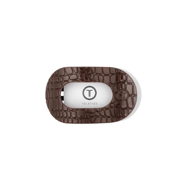 Medium Flat Round Hair Clip - Brown Crocodile