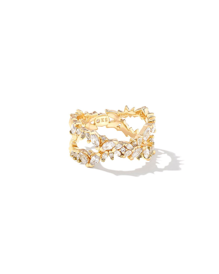 Rosalie Double Band Ring - Gold White Crystal