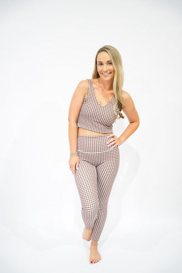 Brown Gingham Performance High Rise Leggings