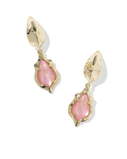 Adriana Scallop Frame Huggie Earrings - Gold Light Pink Iridescent Abalone - Southern Belle Boutique