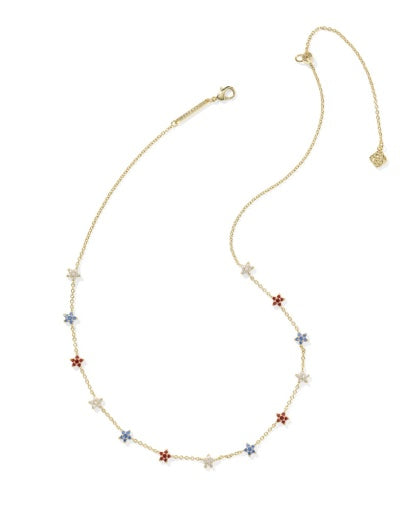 Sierra Star Crystal Strand Necklace Gold - Red White Blue Mix