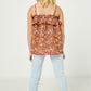 Coral Smocked Floral Print Ruffle Top