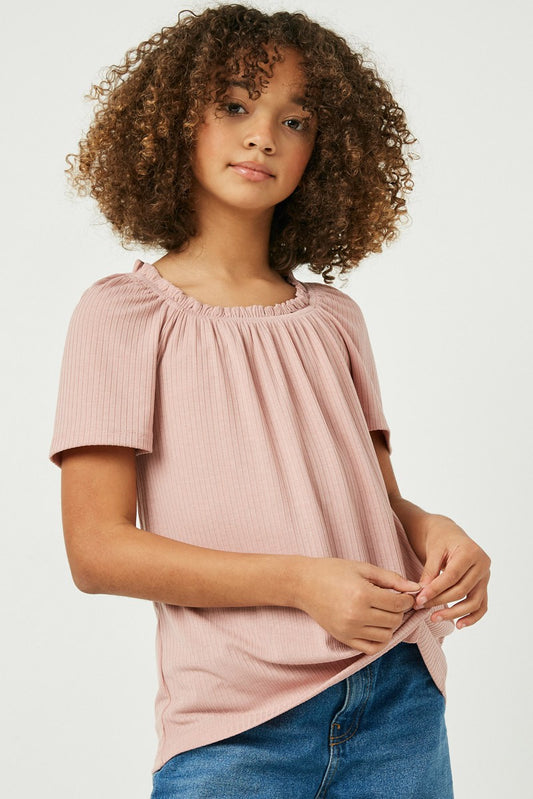 Mauve Ruffled Neck Knit Top