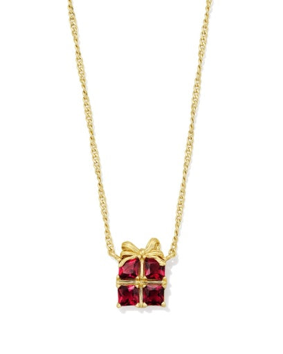 Present Short Pendant Necklace Gold Red Crystal