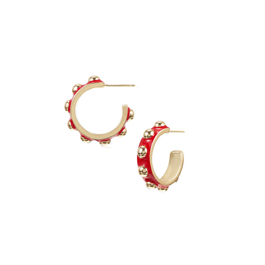 Enchanted Mini Beaded Hoop Earrings -Gold Red