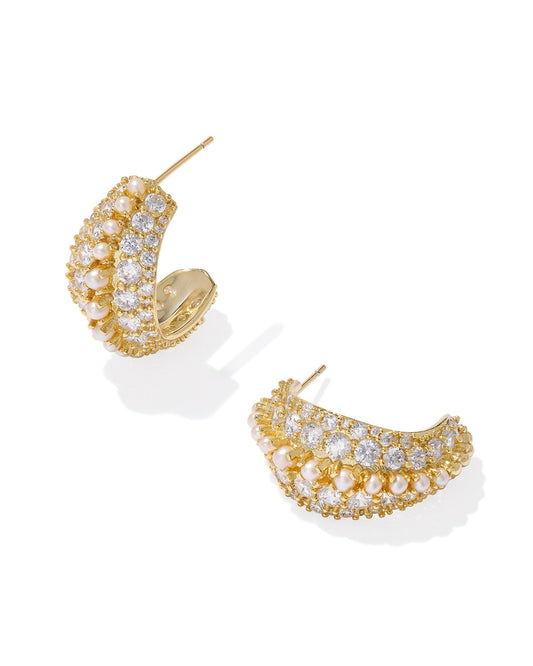 Krista Hoop Earrings - Gold White Mix