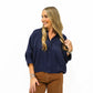 Navy Satin Dolman Blouse