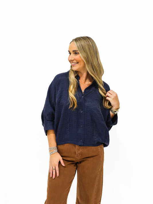 Navy Satin Dolman Blouse