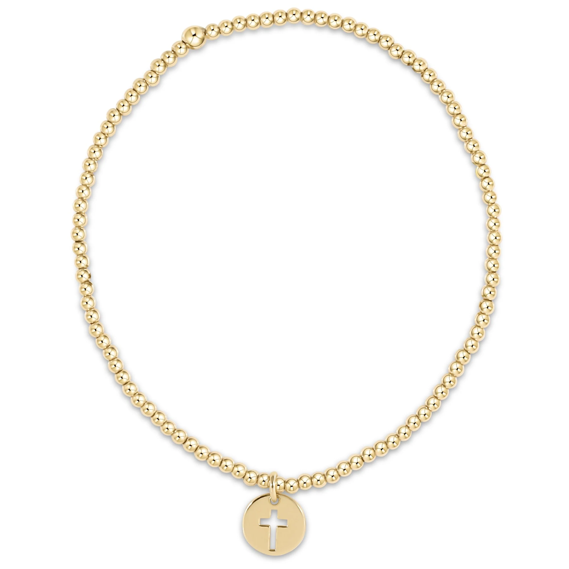 Classic Gold 2mm Bead Bracelet - Blessed Small Gold Disc - Southern Belle Boutique