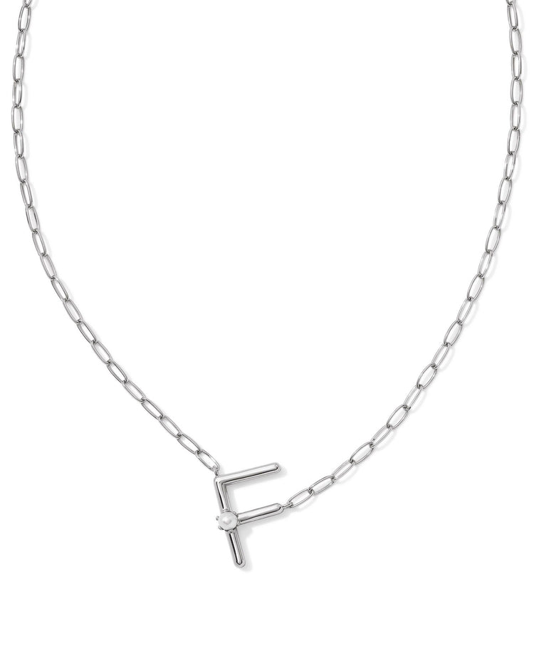 Pearl Letter F Short Pendant Necklace - Silver