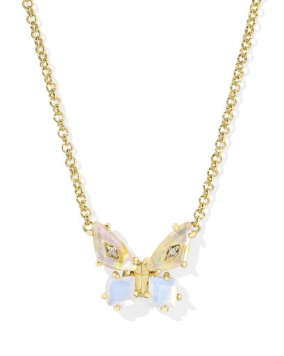 Bianca Butterfly Short Pendant Necklace - Gold Iridescent White Mix