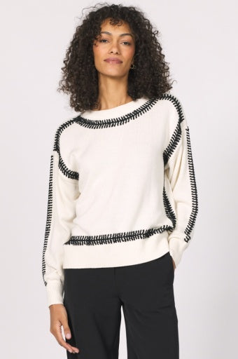 Zana Sweater - Cream Black Stitch - Southern Belle Boutique