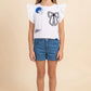 Blue Helmet And Bow Patched Ruffled Tank