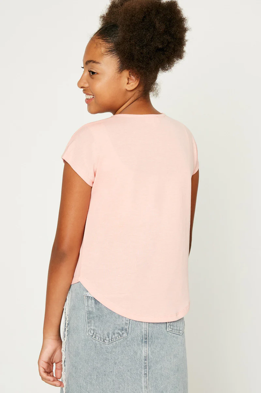 Coral Embroidered V-Neck Tee - Southern Belle Boutique