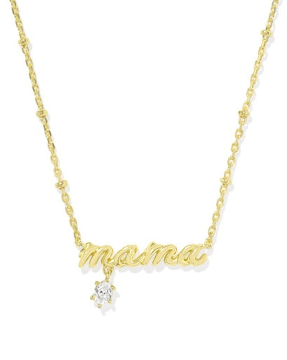 Mama Crystal Short Pendant Necklace Gold - Southern Belle Boutique